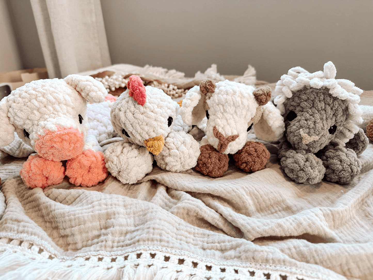 BUNDLE Itty Farm Babies Crochet Patterns | No Sew & Low Sew Crochet Amigurumi Pattern | Polli, Cluck, Lenni & Grae